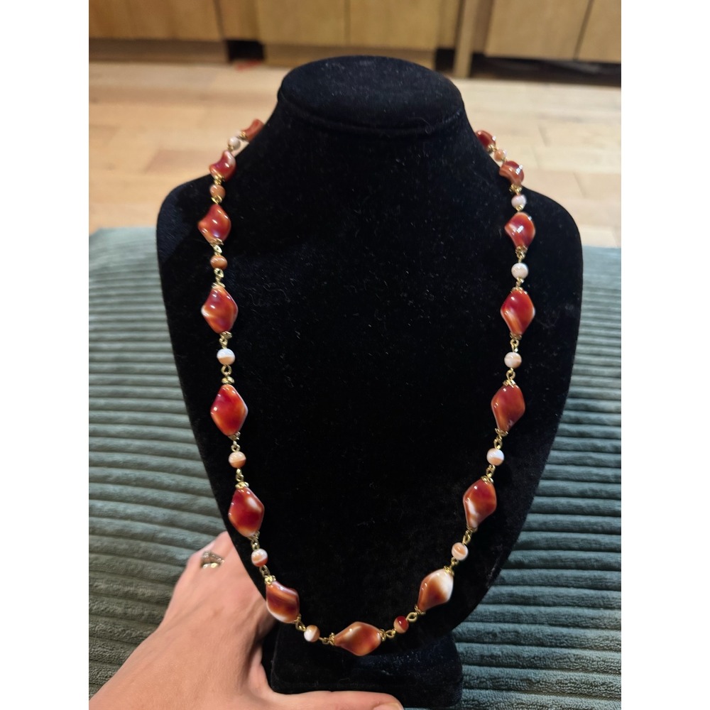 Vintage Red Coral GlaBead Necklace Women's Jewelry Fashion Statements